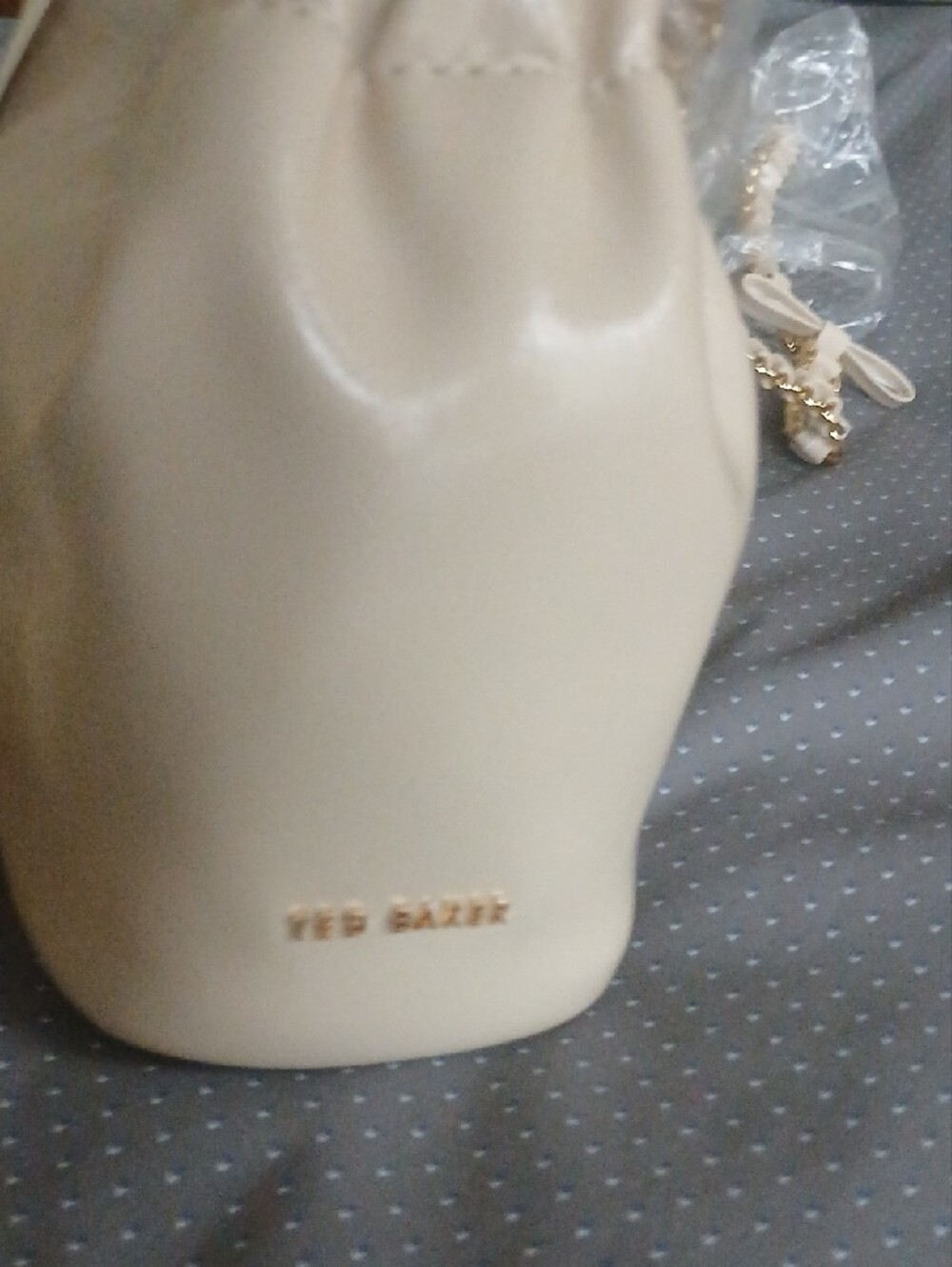 Ted Baker Cream Gathered Leather Shoulder Bag with Gold Chain